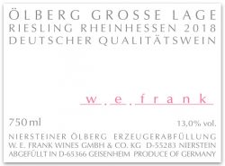Etikett des Ölberg Große Lage Riesling 2018 von W. E. Frank