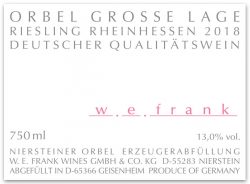 Etikett des Orbel Große Lage Riesling 2018 von W. E. Frank