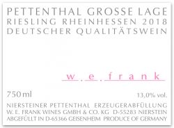 Etikett des Pettenthal Große Lage Riesling 2018 von W. E. Frank