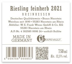 Rückenetikett Braun Nierstein, Rheinhessen Riesling feinherb 2021